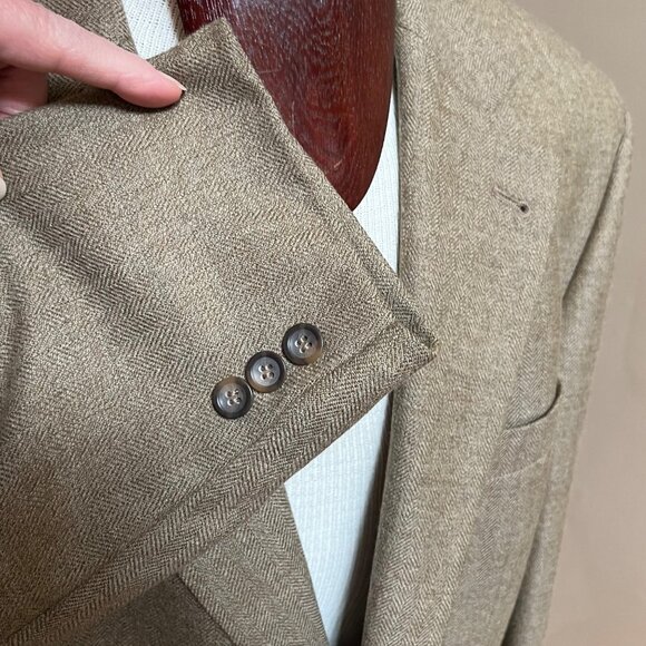 Oscar De La Renta Mens Camel Brown Lambs Wool Cashmere Sport Coat‎ Blazer 42R - Picture 5 of 12